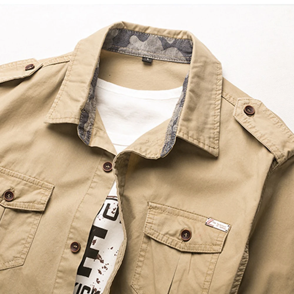 Мужская Уличная хлопковая рубашка с длинным рукавом в стиле милитари