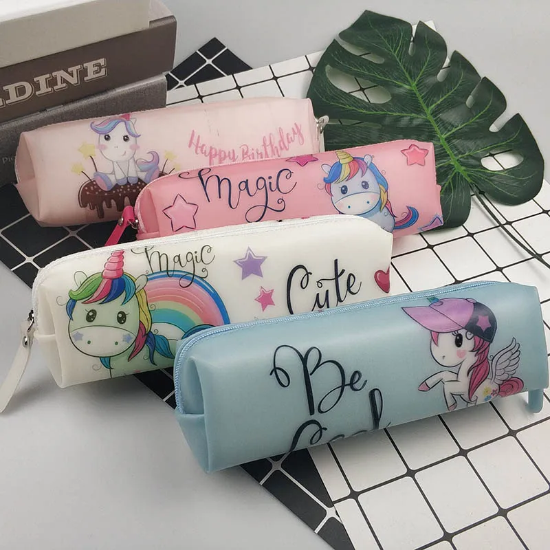 Милые силиконовые чехлы для карандашей коробка пенал Kawaii с единорогом сумки
