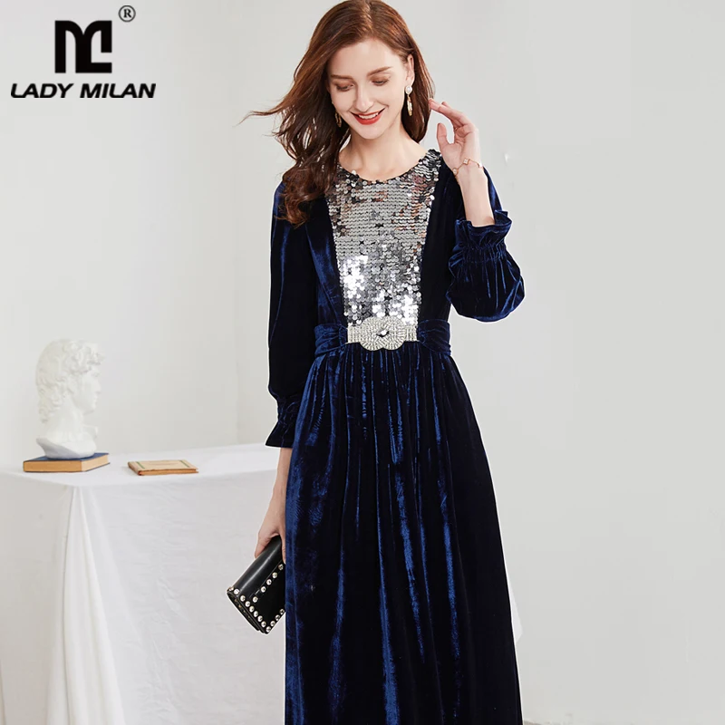 

Женские подиумные платья с круглым вырезом и длинным рукавом, с блестками, с оборками из бисера, лоскутные элегантные длинные вечерние плат...