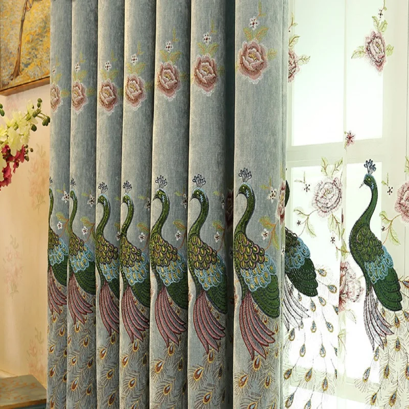 

Modern Simple Pastoral Style Curtain European-style Chenille High Shading Exquisite Embroidered Curtains for Living Room Bedroom