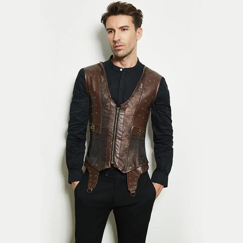 Стимпанк для мужчин 8 железные косточки жилет корсет передняя молния винтажный а