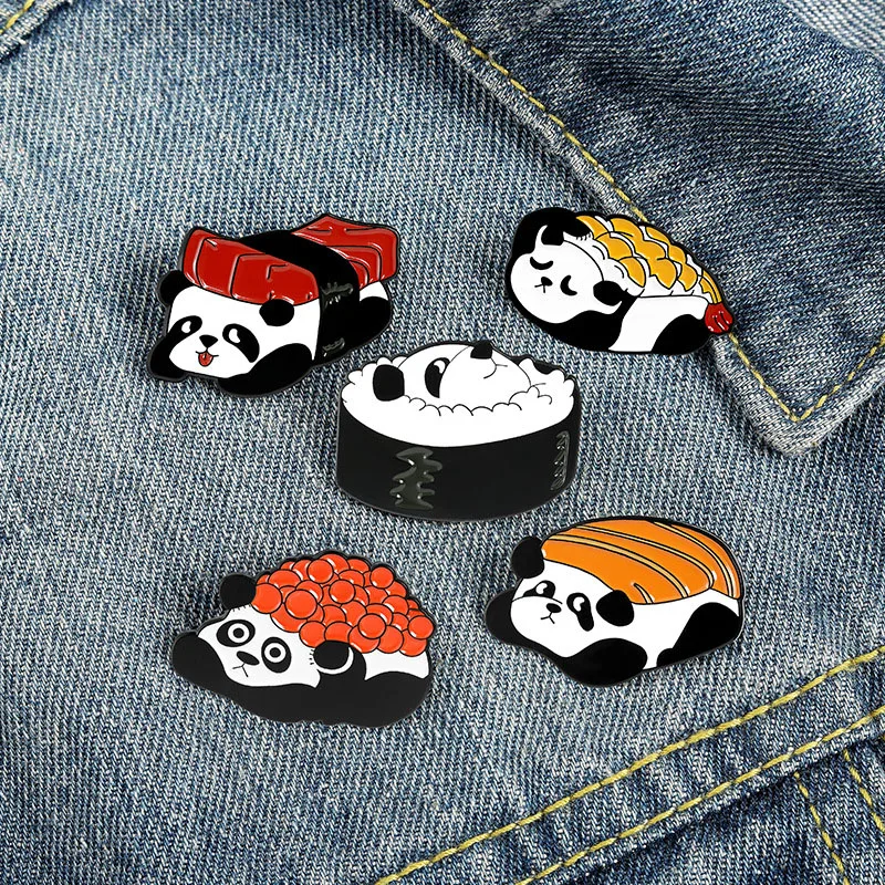 

Creative Panda Sushi Enamel Pin Cute Animal Brooch Rice Ball Japanese Food Badge Lapel Pin Jewelry Gift for Kids Friends