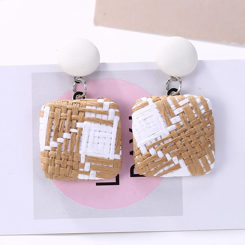 Женские плетеные деревянные серьги ручной работы длинные висячие из ротанга с