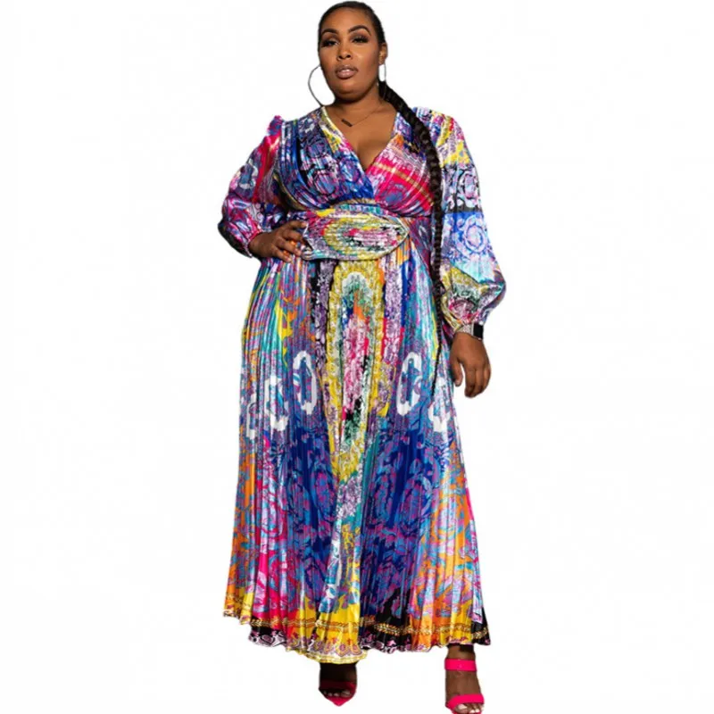 

Женское платье-макси с V-образным вырезом, длинным рукавом и высокой талией