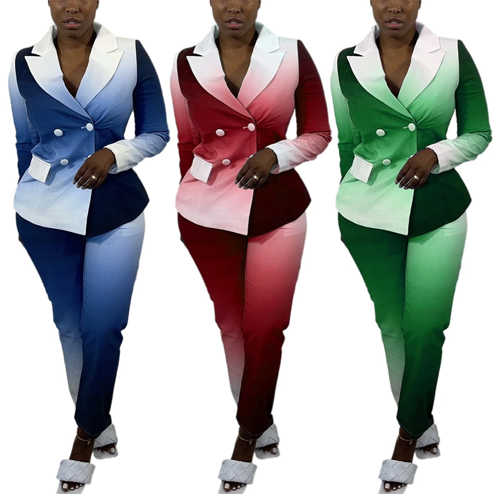 

Hn044 autumn and winter new European and American pop color gradient long sleeve large women's leisure suit spot supply and whol
