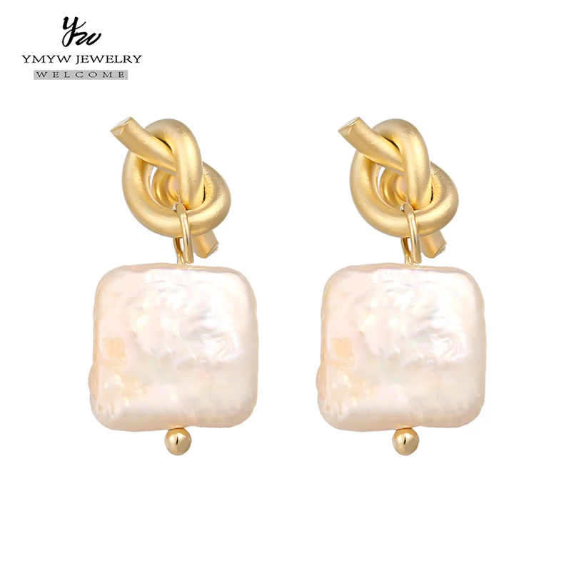 YMYW квадратные металлические серьги с жемчугом натуральный пресноводный жемчуг