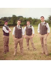 Men's Groom Vest Fashion Brown Tweed Wool Herringbone British Style Custom Made Mens Suit Tailor Slim Fit Blazer Wedding Suits (2)