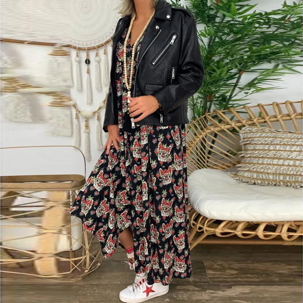 Женское платье до щиколотки с принтом Осеннее свободное женское длинным рукавом