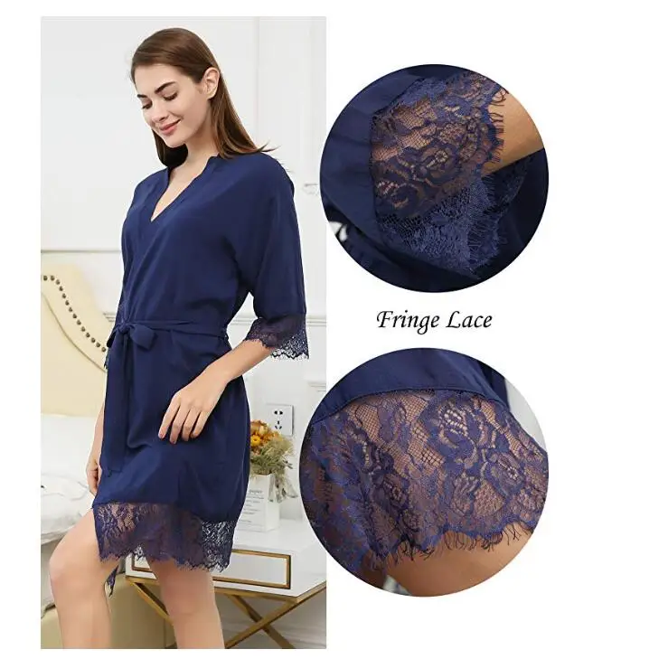 Женское кружевное кимоно однотонное хлопковое короткое банное платье невесты