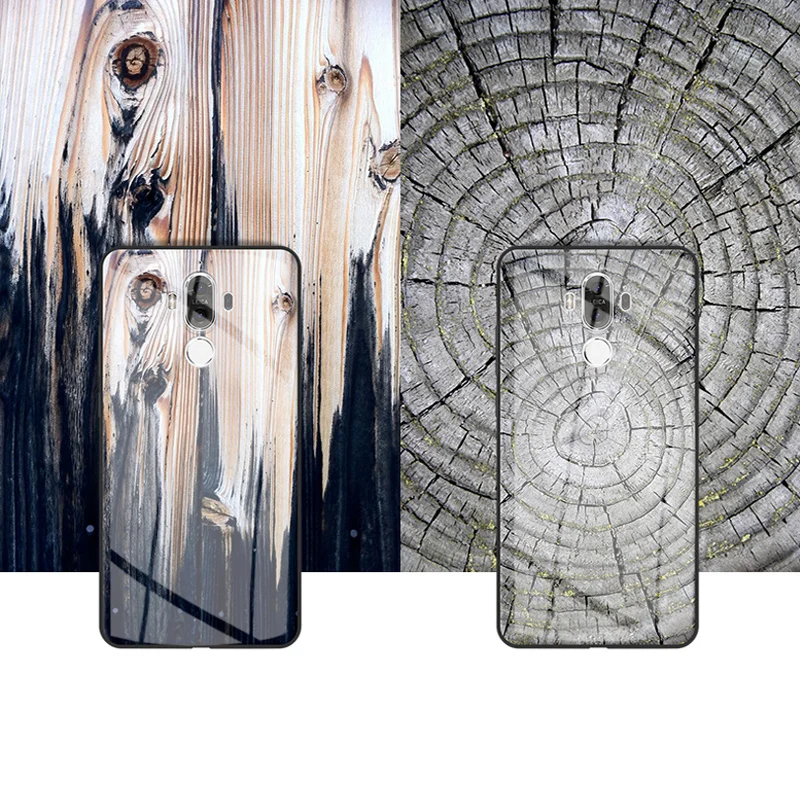 Чехол для телефона из закаленного стекла с изображением древесины и черного