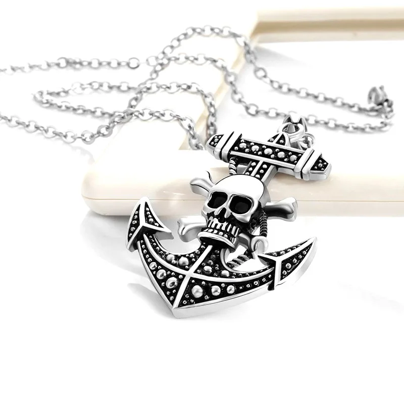 

Skull Anchor Pendant Trendy Necklace Stainless Steel Hip Hop Punk Men Necklace Simple Fashion Gift Jewelry