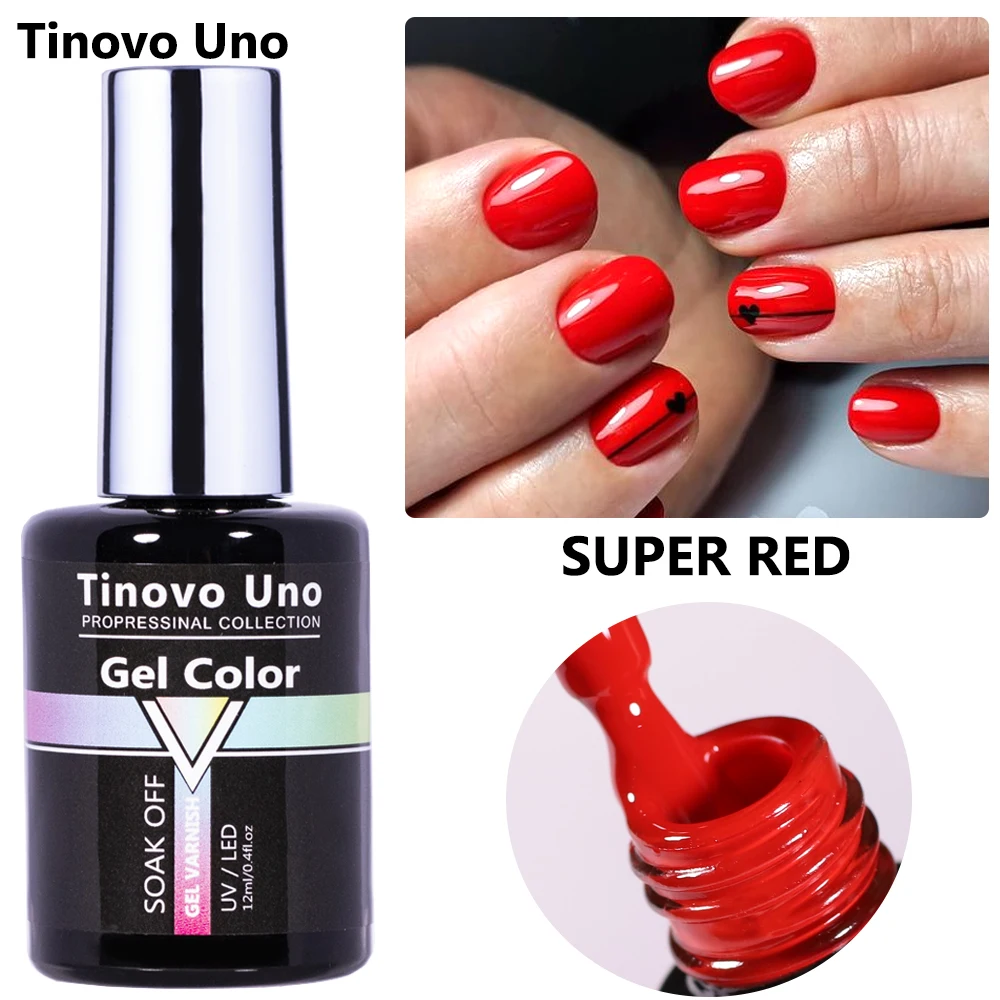 

Tinovo Uno Super Red Nail Gel Polish Semi Permanent Varnish Hybrid for Nails 12ML Thick One Layer Brand New UV/LED Gellak Paint