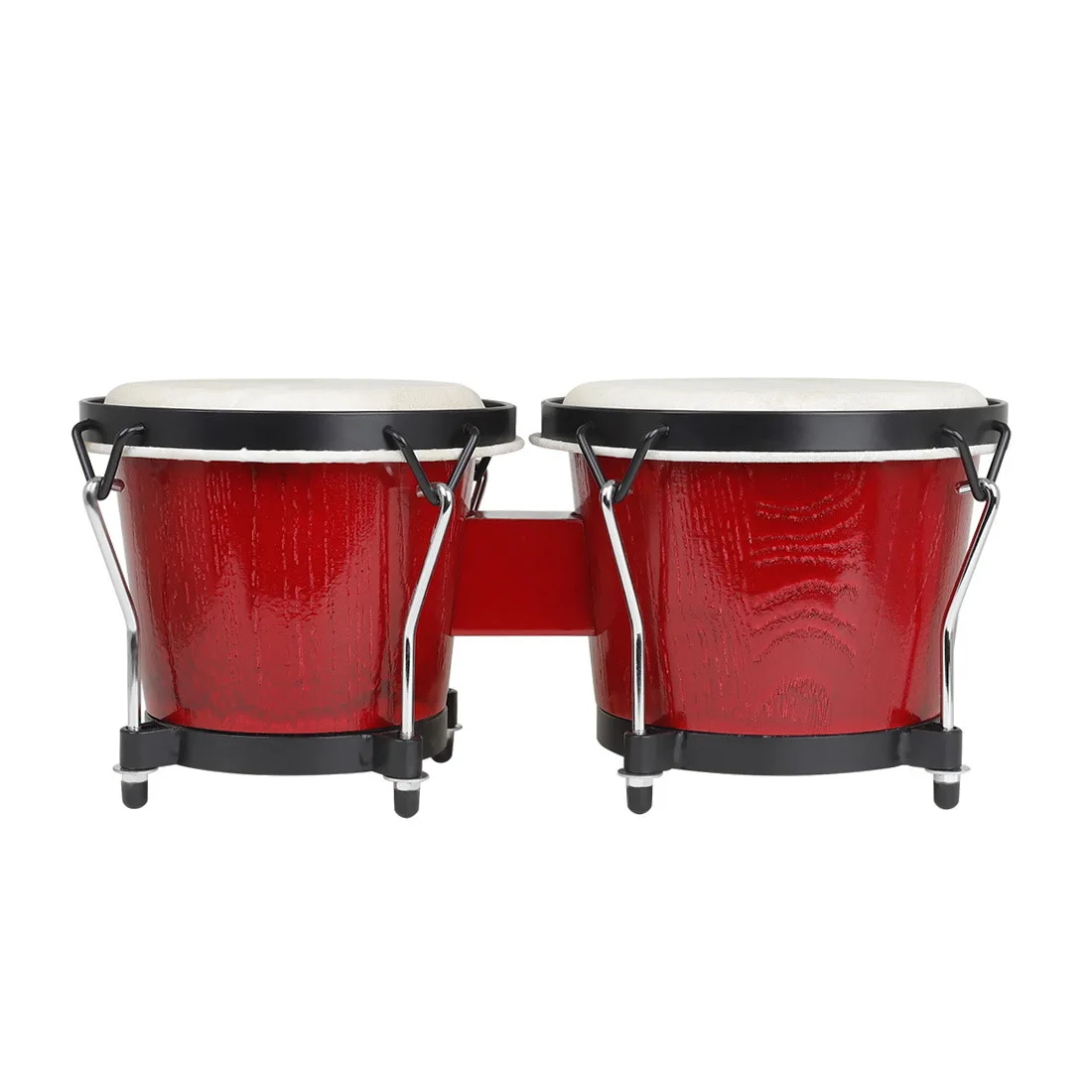 Red One-Piece Solid Wood Goatskin Bongo Drum Accompaniment Teaching Aids Percussion Instrument