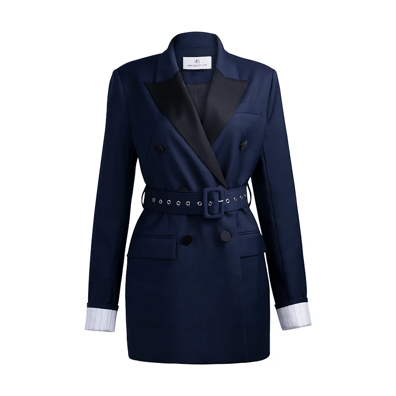 

DEAT 2021 New Women Fashion Slim Fit Notched Long Sleeve Single Breasted Pockets Belt Suit Jacket Spring And Autumn 7E6073