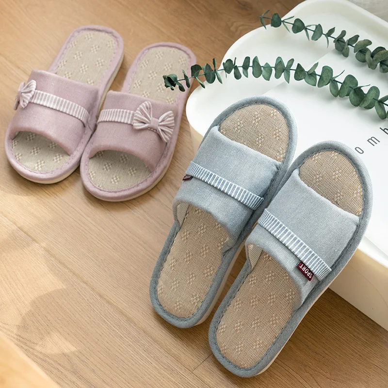 Женские домашние тапочки с бантом весенне-осенняя женская обувь на плоской