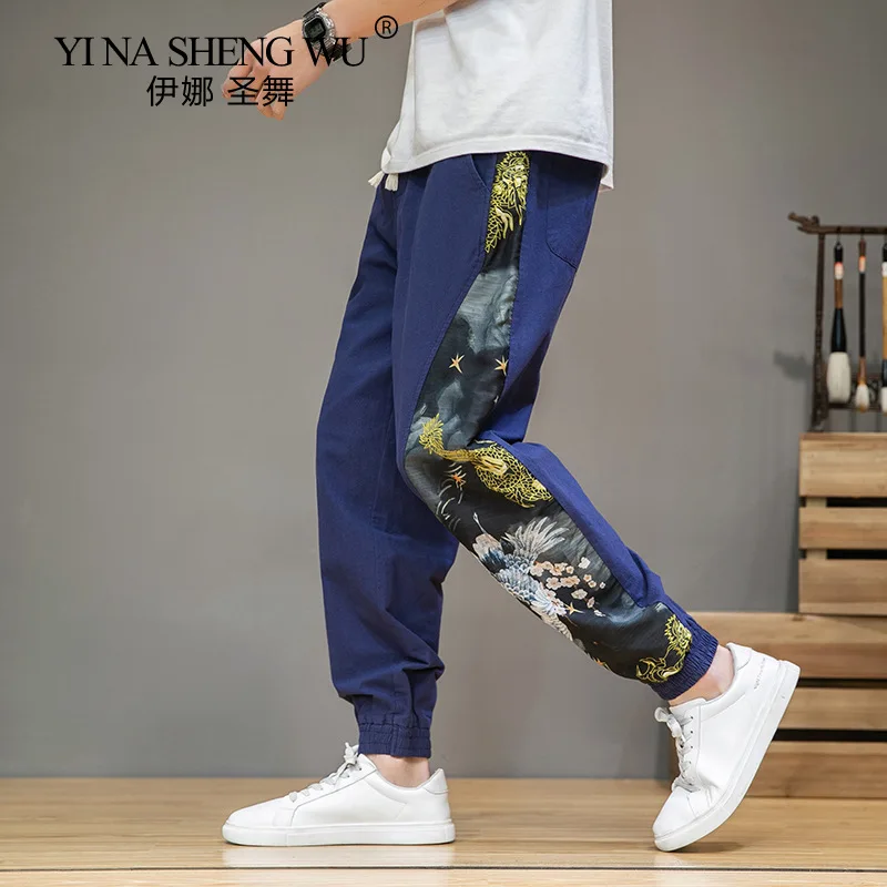 Chinese Dragon Printed Harem Pants Men Trousers Streetwear Sweatpants Hip Hop Pants Mens Clothing Trousers Men Kimono Pants New