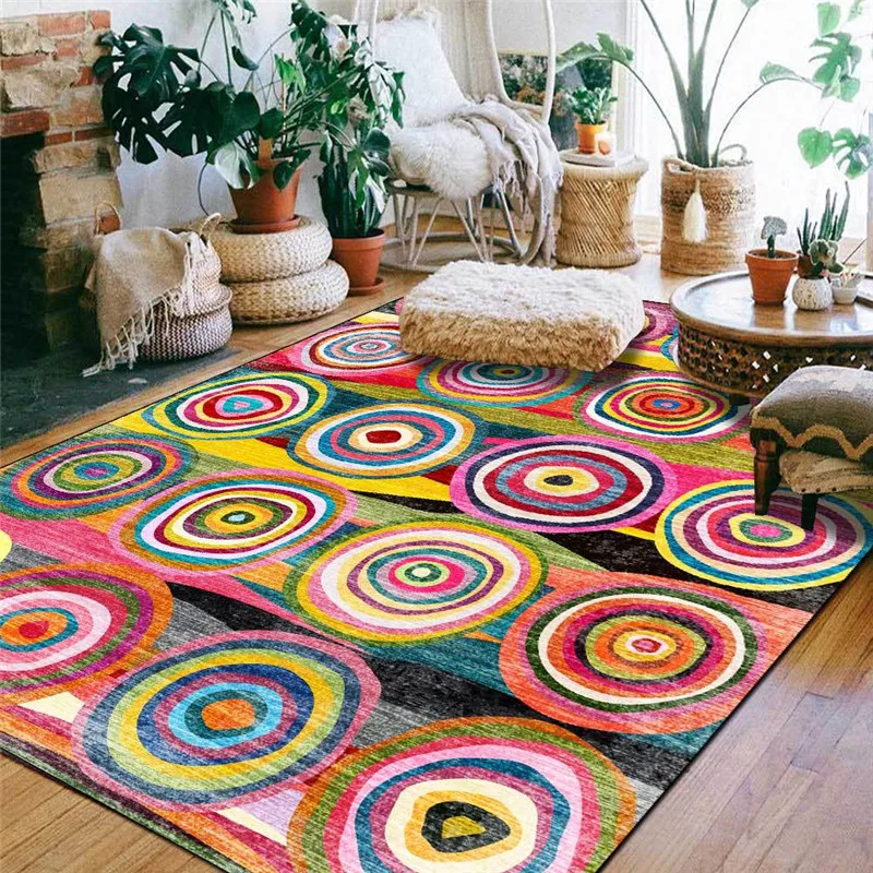 

Fashion Morocco Rug Color Multi-Color Geometric Diamond round Ethnic-Style Carpet Living Room Bedroom Bed Blanket Mat