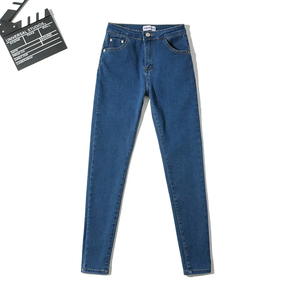 

Drop Ship Spring Jeans Woman High Waist Solid Color Denim Trousers Sexy Girls Stretch Slim Fit Pencil Pants Autumn Casual Jeans