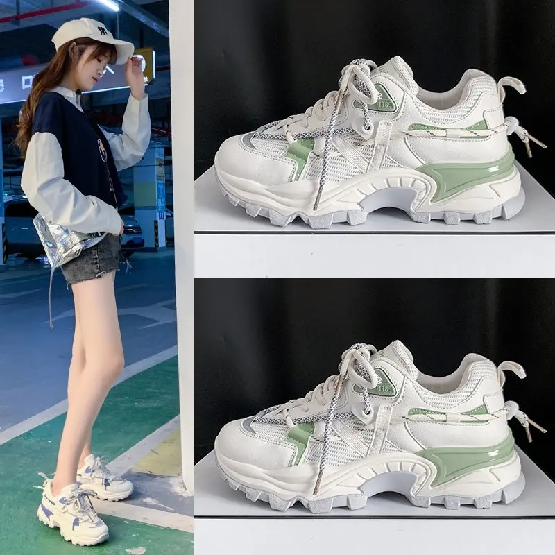 

2021 Fall Fashion Breathable Casual All-match Casual Shoes Comfortable Platform Shoes Cross-lace Lightweight Ladies Sneakers