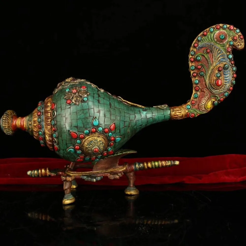 

Украшение для свадьбы, Тибетский храм, из чистой меди, ручная роспись из драгоценных камней, злые духи, раковина, буддийское оружие, новый го...