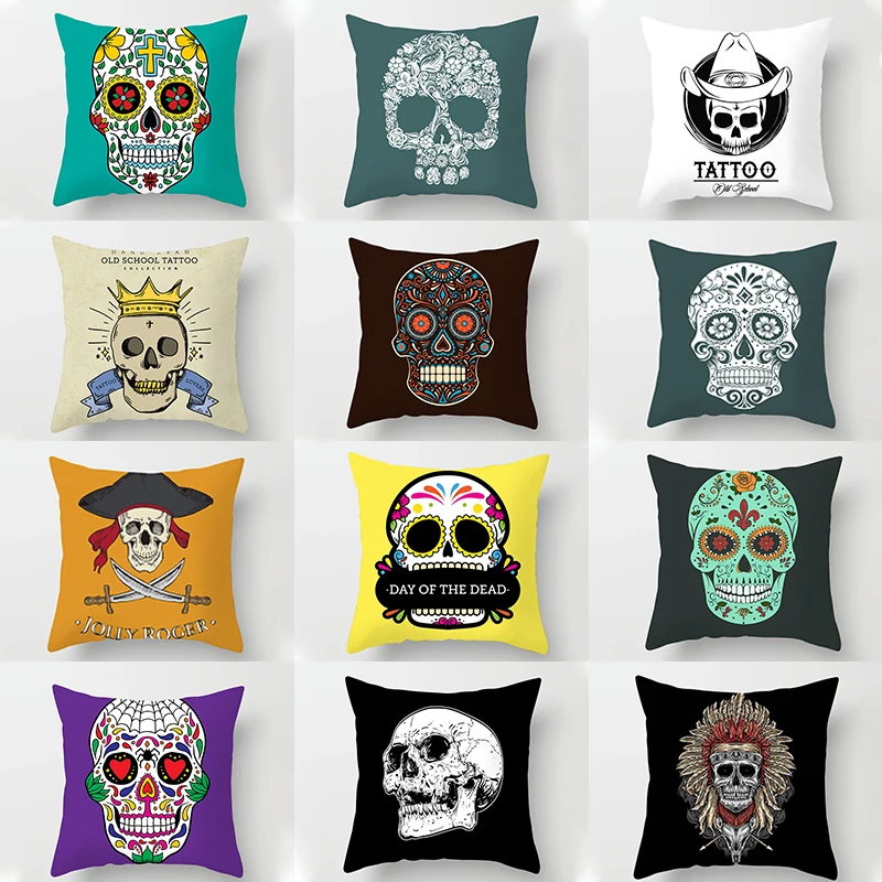 

Halloween Anime Pillowcases New Skull Printed Pillow Cushion Cover For Bedroom/Sofa Festival Home Textile Decoration 45*45cm 1Pc