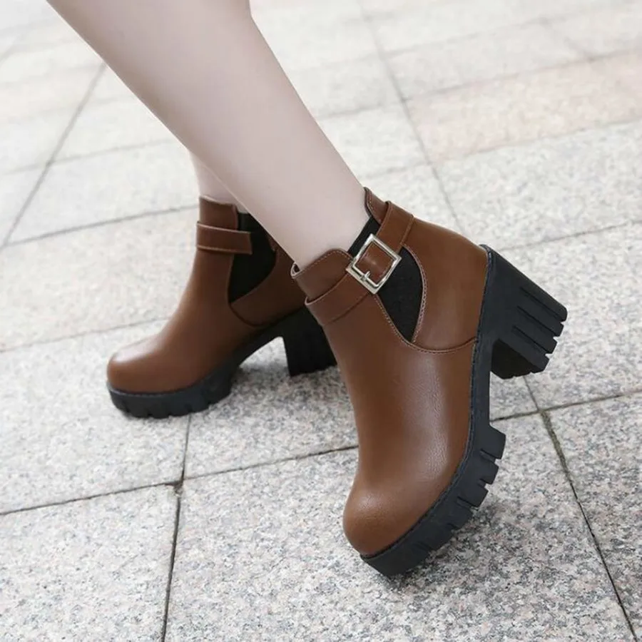 

Autumn Winter Women's Single Boots Female Elastic Band Vintage Vogue Ankle Boots Detachable Buckle 635