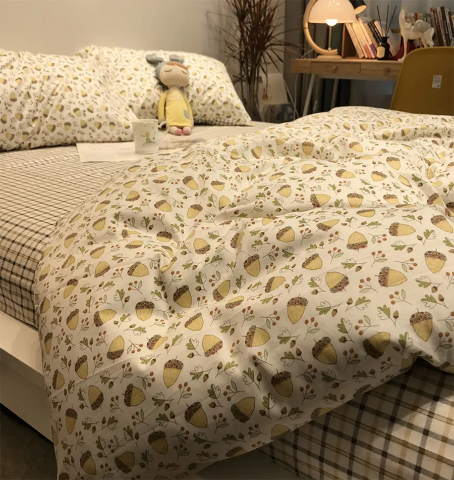 

Cute cartoon Pinecone bedding set,unusual vintage cotton twin full queen King home textile bed sheet pillow case quilt cover