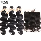 Styleicon перуанские волнистые пучки волос с фронтальной 13x4 не Реми 28 дюймов дешевые пряди волнистых пучков с фронтальной застежкой