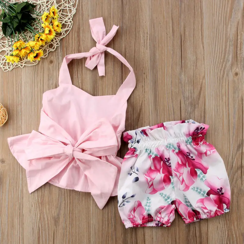 

Newborn Toddler Infant Baby Girl Clothes Bowknot Tops+Foral Shorts fashion Comfortable Outfits Sets