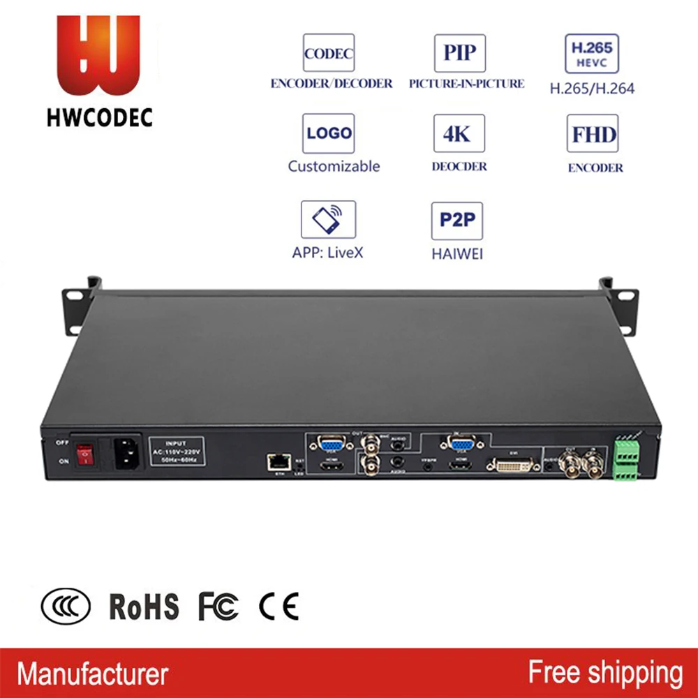 HWCODEC H.264/H.265 кодировщик IPTV видео видеоэнкодер HDMI/VGA/DVI-D/YPBPR/CVBS/SDI транскодер для YouTube, Facebook, Twich, Wowza