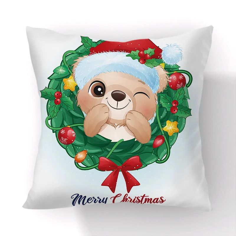 

Cartoon Bear Christmas Pillowcase Animals Cushion Cover Home Decorative Peach Skin Pillow Cover Sofa Sofa Cushion Case 45cm*45cm