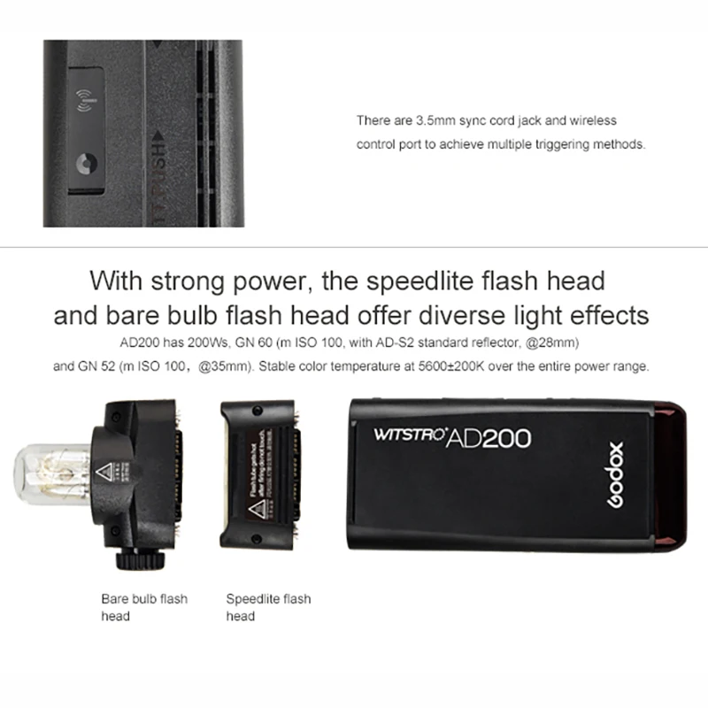 GODOX AD200 TTL 2.4G HSS 1/8000s Pocket Flash Light 2900mAh Flashlight for Canon Nikon Sony Fujifilm Speedlite Studio | Электроника