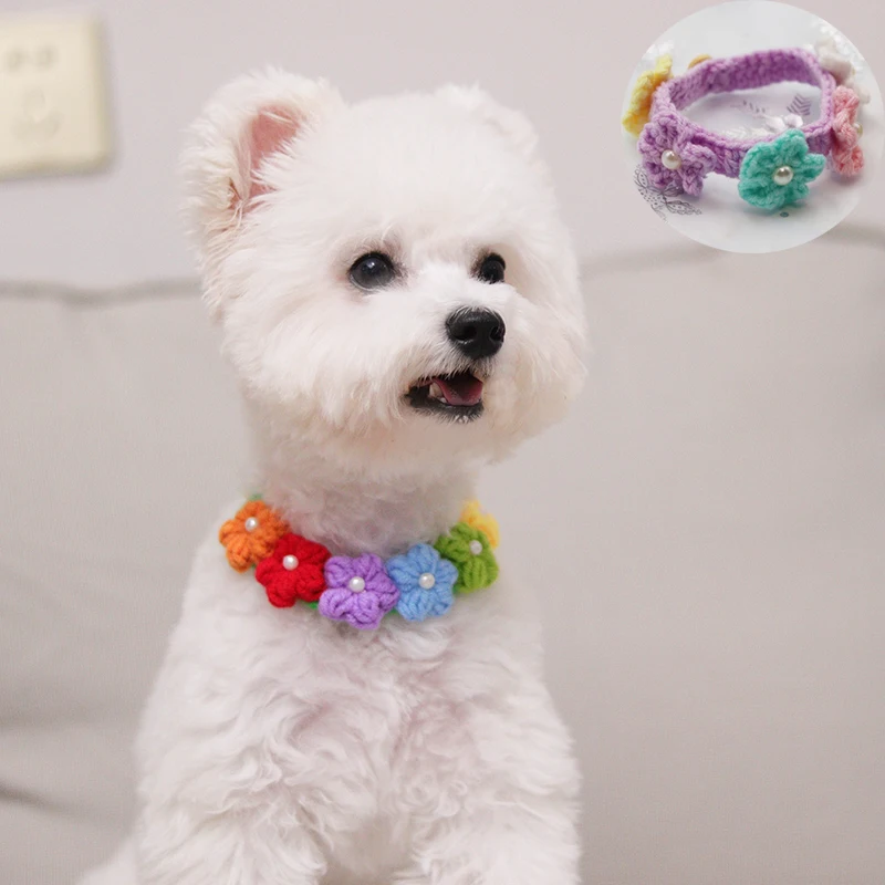Цветочное шерстяное ожерелье с кошкой милый ошейник для собаки питомца котенок