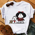 Футболка Mafalda женская с круглым вырезом, модный топ с милым мультяшным принтом в стиле Харадзюку, Повседневная Милая рубашка с коротким рукавом