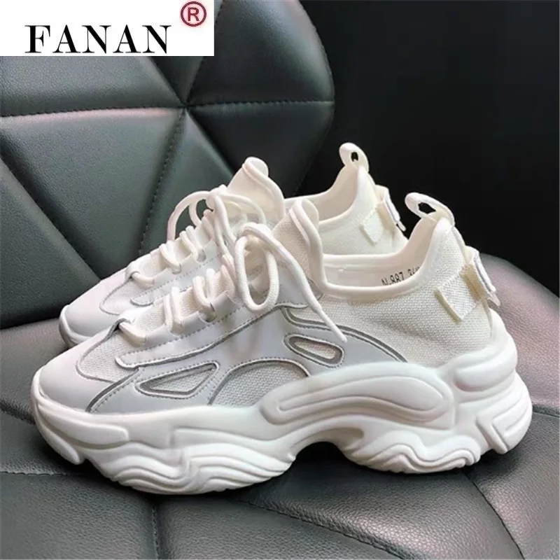 

Women's 2021 New Sneakers Spring Fashion Lace-up Vulcanized Shoes Ladies Casual Shoes Lightweigh Breathable Platform Dad Shoes