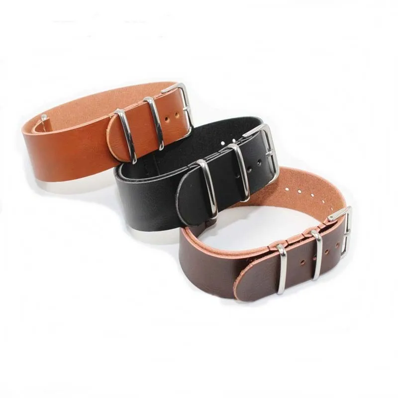 High Quality Leather ZULU Strap Strap NATO Imitation Leather Strap 18mm 20mm 22mm 24mm Watch Adjustment Replacement Accessories