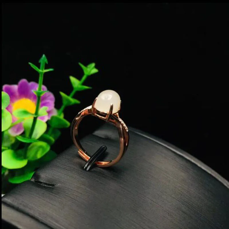 Женское кольцо из натурального белого нефрита ювелирное изделие чистого серебра