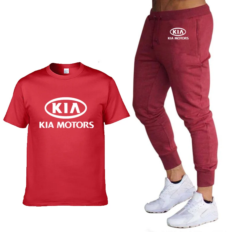 

Fashion Summer Men T Shirts KIA Car Logo Print HipHop Casual Cotton Short Sleeve high quality T-shirt pants suit Men Clothing 21