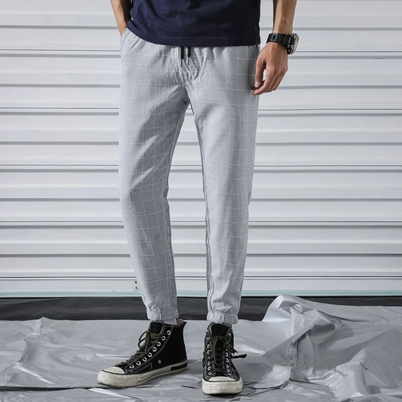 Брюки мужские в клетку модные повседневные штаны большие размеры лето 2020 | Спорт