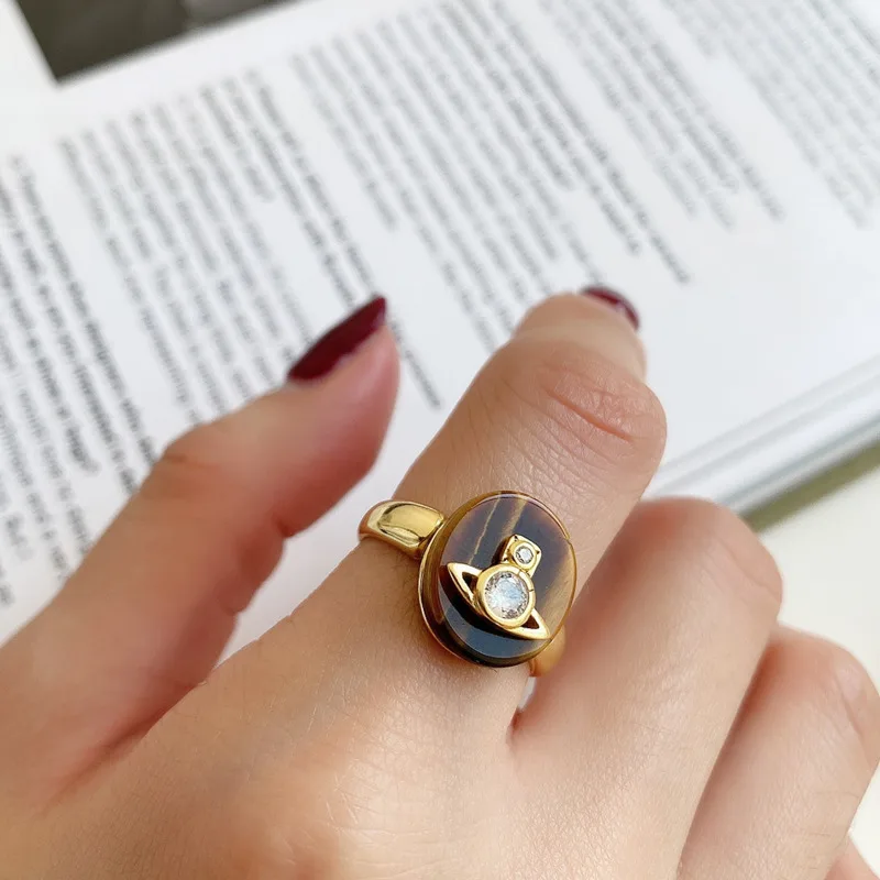 

925 Sterling Silver Korean Designer French Gift For Women's Irregular Open Tiger Eye Rings Gold Minimalist Geometric Jewellery