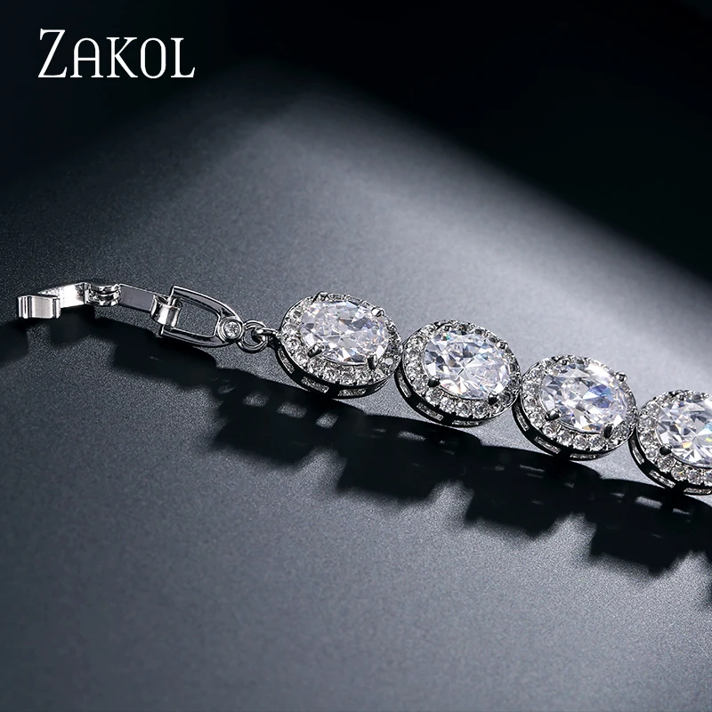ZAKOL роскошный белый цвет Мужские браслеты с овальным циркониевым камнем для