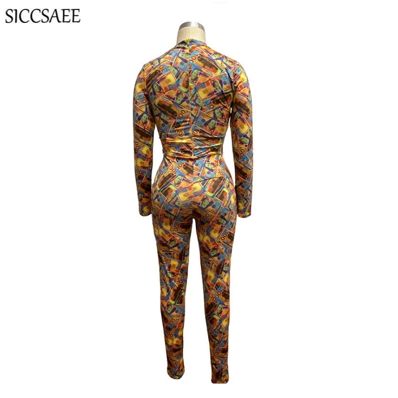 

Back Zip Green Back Cartoon Printing Bandage Jumpsuits For Women 2020 Bodycon Bodysuit Long Pants Sexy Casual One Piece Leotard