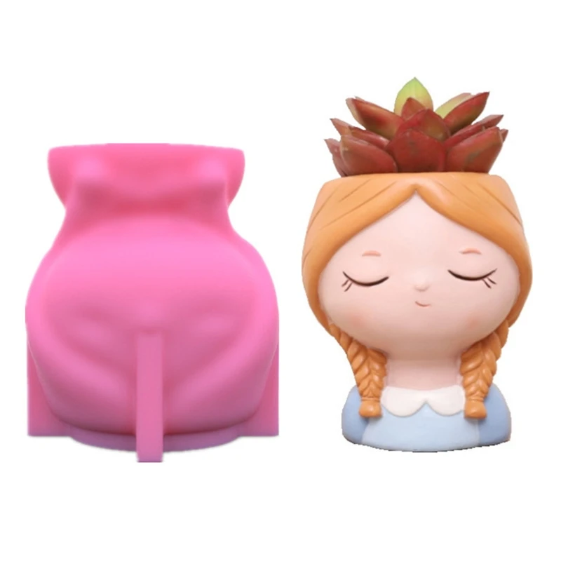 

Cute Girl Flowerpot Epoxy Resin Mold Succulent Plant Pot Concrete Silicone Mould