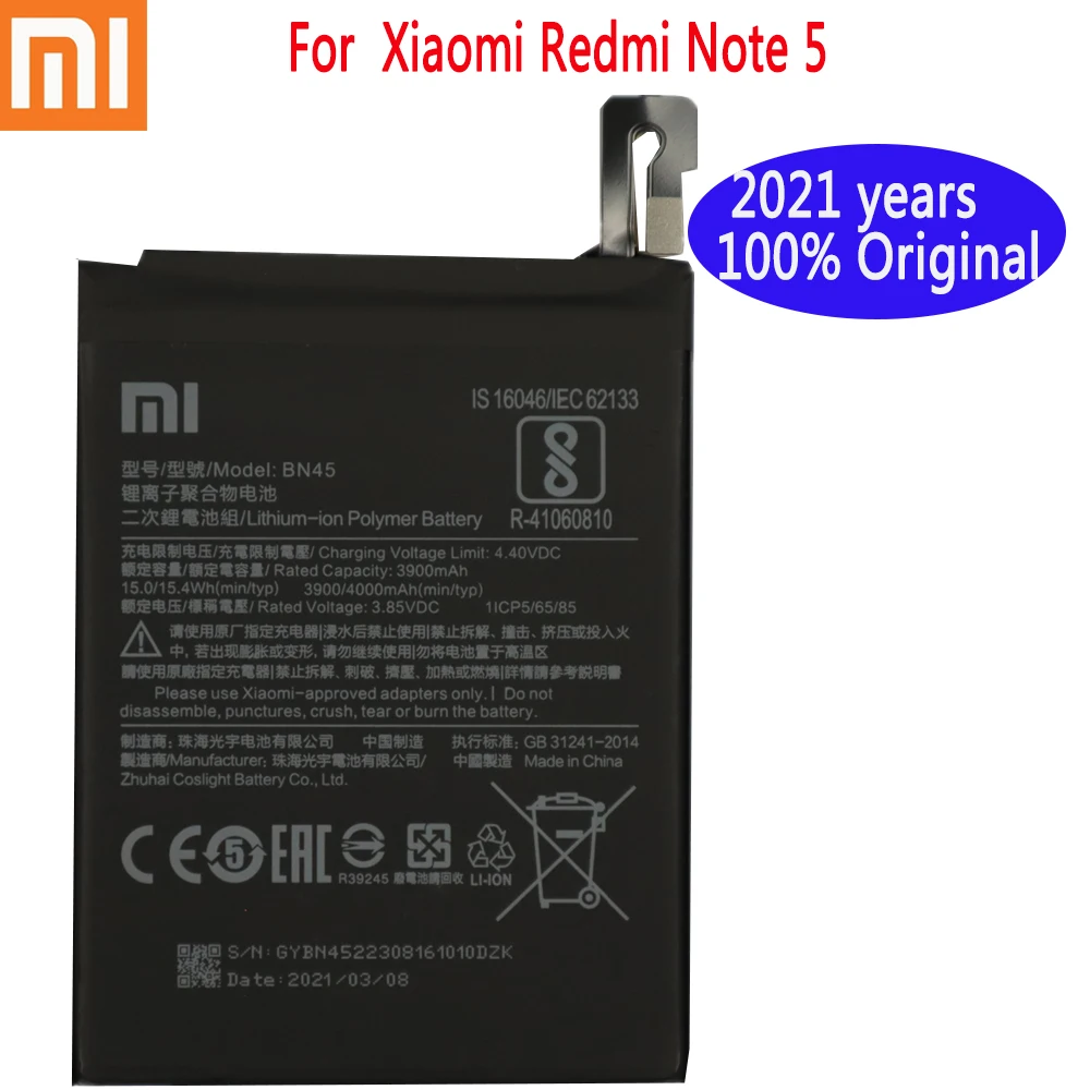 

2021 лет 100% крепление для спортивной камеры Xiao Mi оригинальный аккумулятор телефона BN45 для Xiaomi Redmi Note 5 Note5 оригинальный мобильный телефон батар...