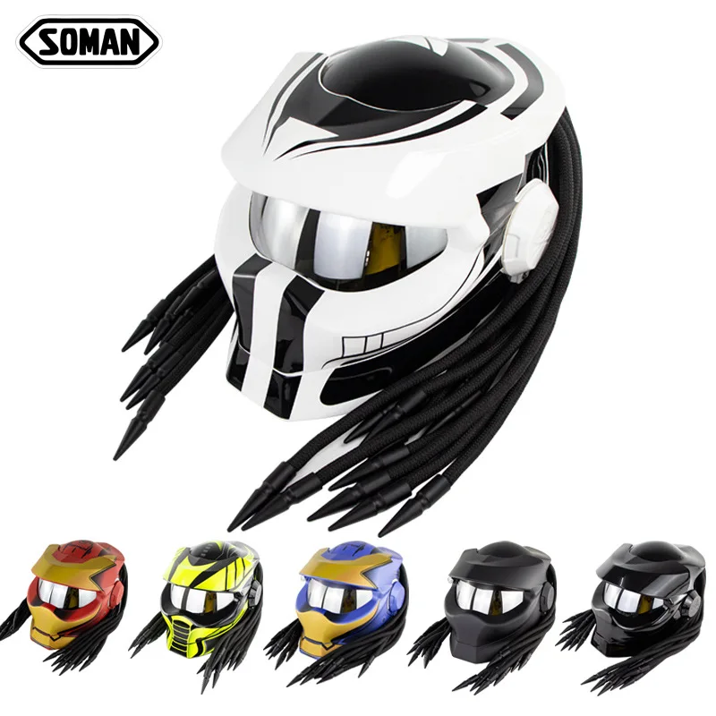Verkaufen Persönlichkeit Trend Eisen Krieger Motorrad Helm Retro Braid Volle Helm Laser Schutzhelm Kreuz Land Helm