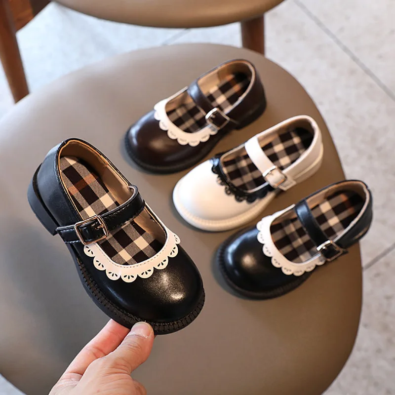 

Girls Mary Janes Shoes Kids Oxford Shoes Black White Lace Princess Shoes Children Dance Show Leather Lolita Shoes Spring Autumn