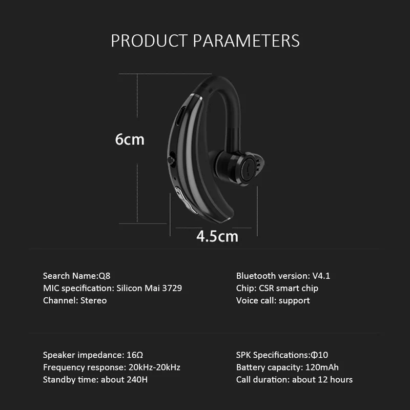 Q8 Bluetooth наушники с микрофоном голосовым управлением Беспроводная гарнитура для