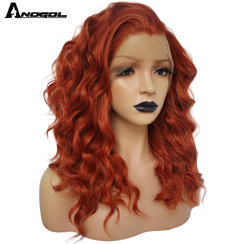 Женский парик Anogol Auburn оранжевый из высокотемпературного волокна со средними и