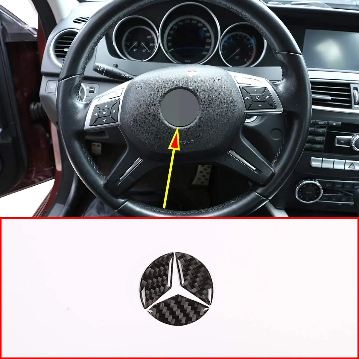 

Автомобильное рулевое колесо Mercedes Benz C Class W204 2007-2013 из мягкого углеродного волокна, логотип рулевого колеса, декоративная крышка, наклейка, о...