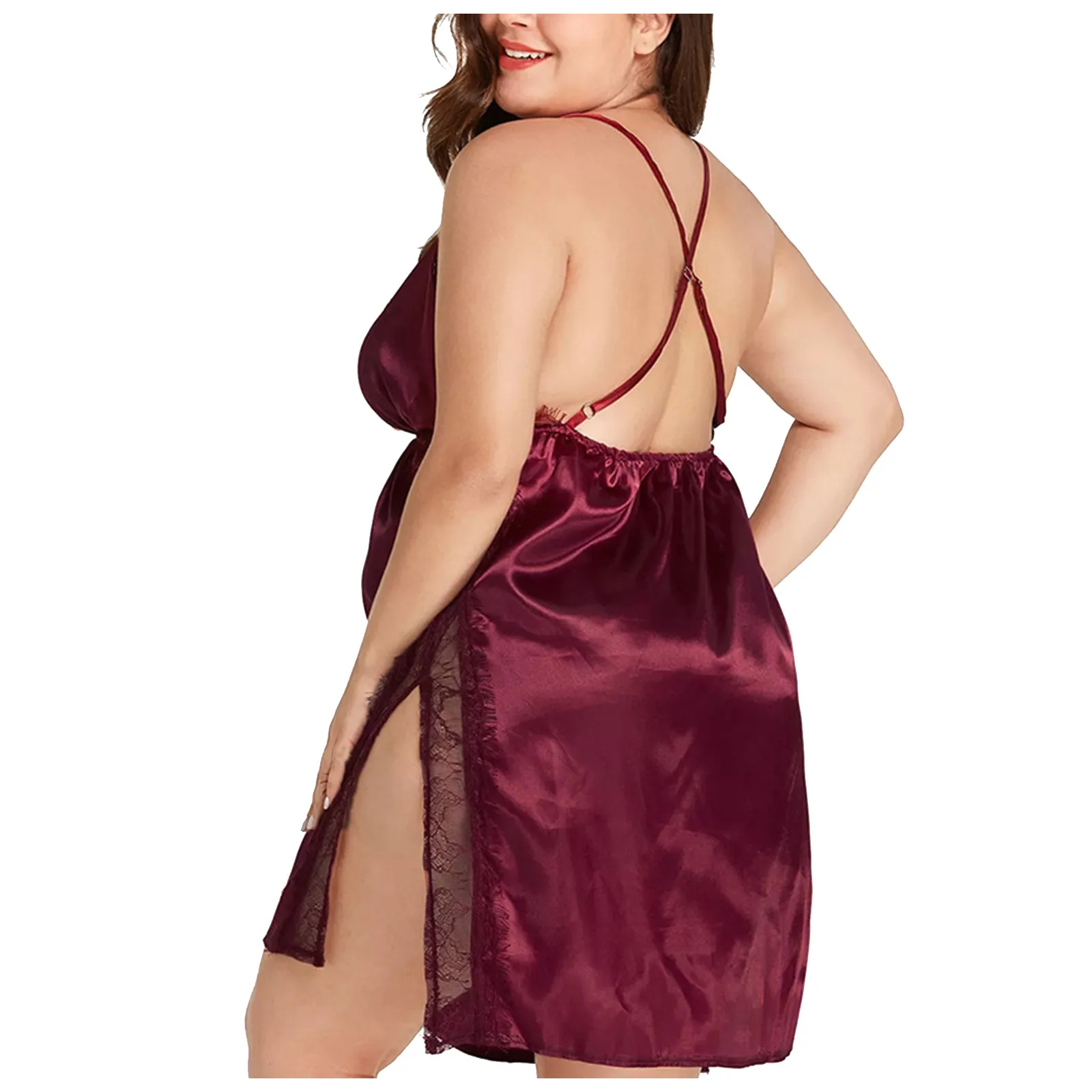 

2021 Summer Womens Nightdress Erotic Underwear Sexy-Lingerie Femme Satin Silk Lace Camisole Sleepwear Underwear